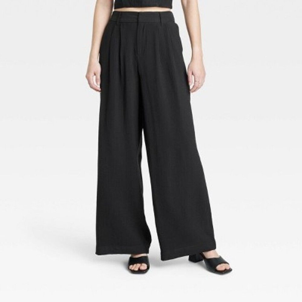 Women's High-Rise Wide Leg Pants - A New Day Black Size 4